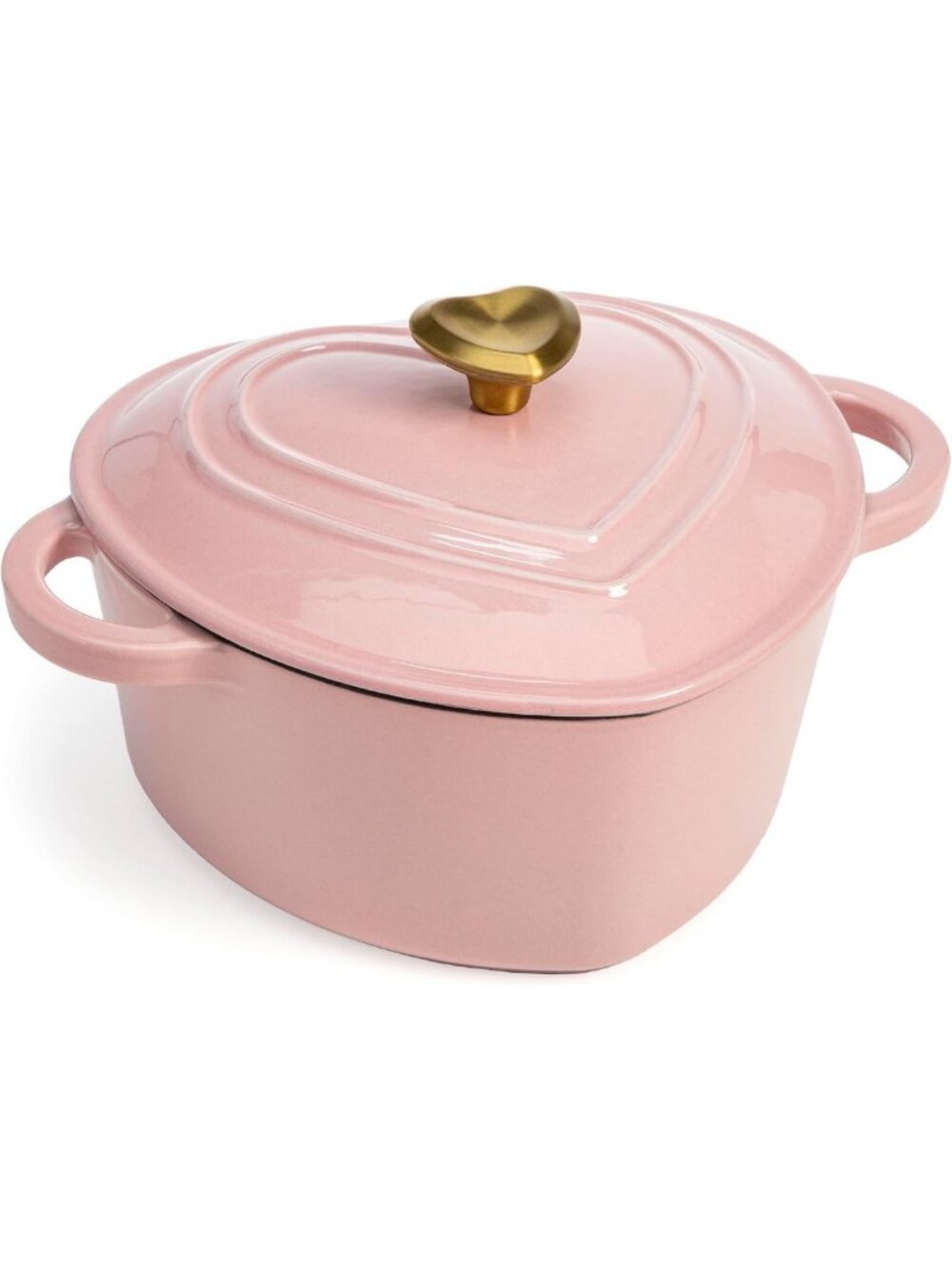 Heart-Shaped Enameled Cast Iron Dutch Oven Pot with Lid, 4-Quart, Pink, Oven